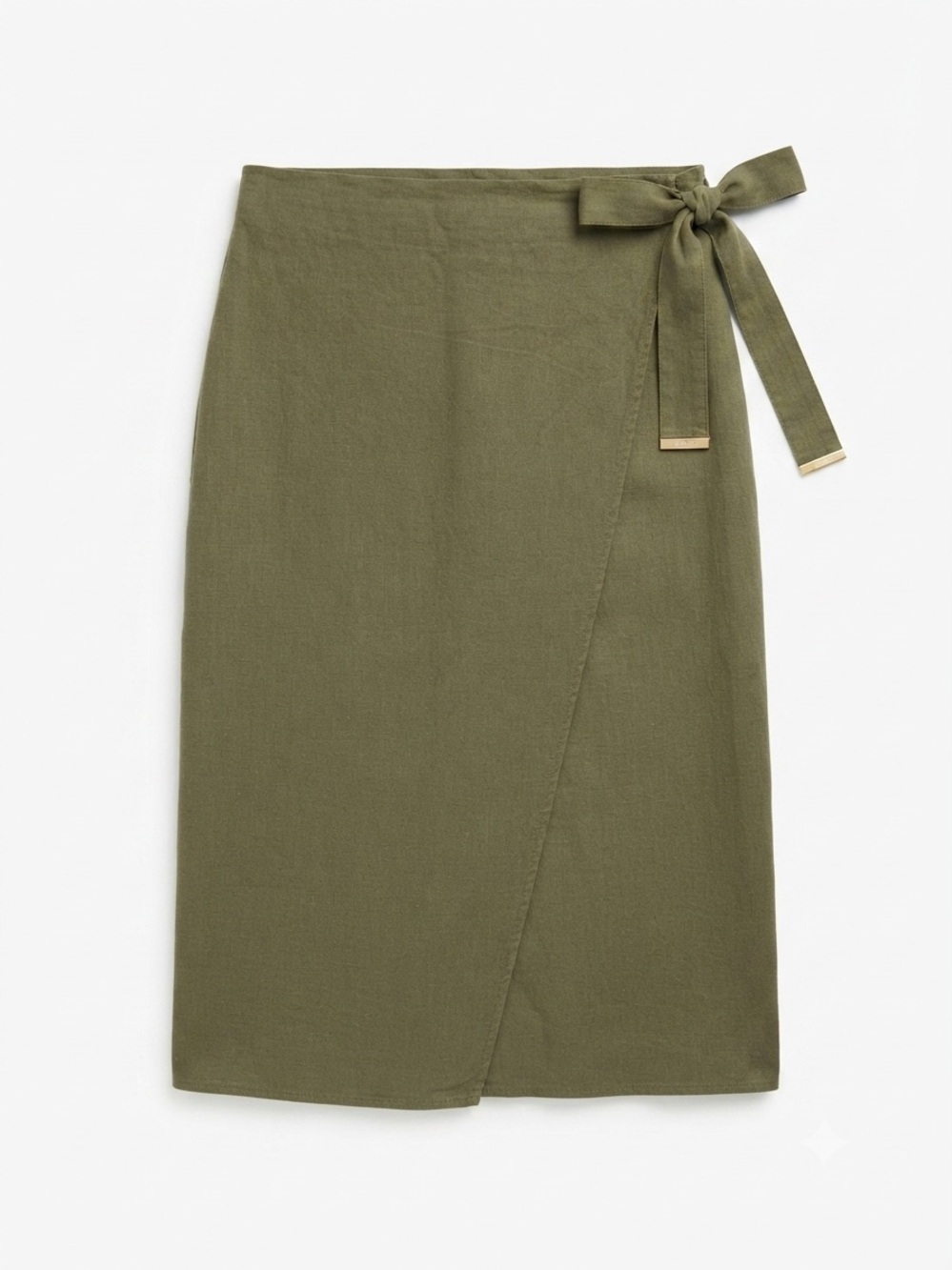 Anne Klein Green Linen Blend Wrap Skirt Women Size XS Midi Casual Resort Style